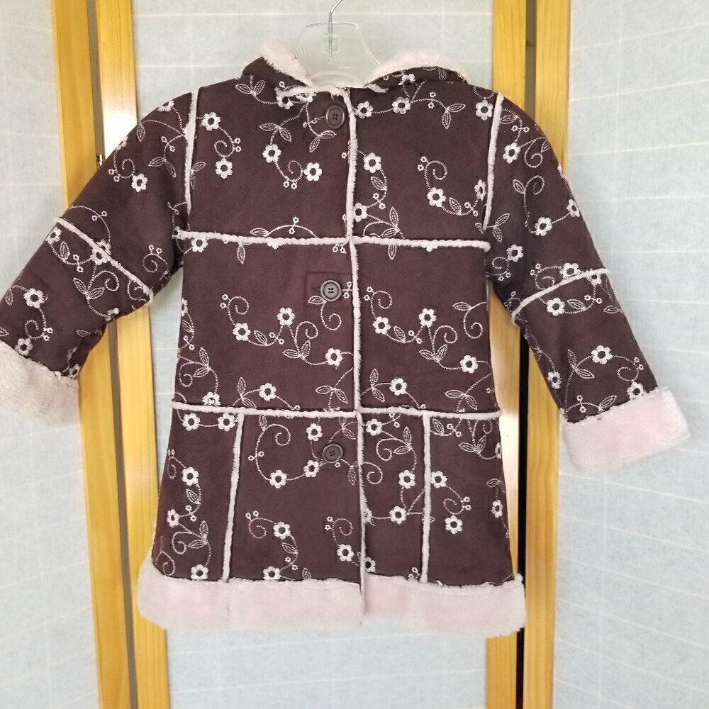 Rothschild Girl's Brown and Pink Dress Coat Size Small/4 Faux Suede Faux Fur